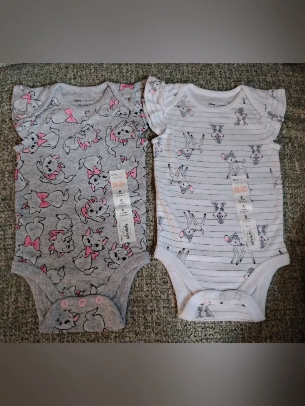 Disney Marie And Bambi Gray & White Baby Girls One-Piece Bodysuit Duo
